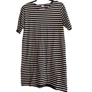 Kule Striped Shirt Dress Navy Cream Cotton Jersey Short Sleeve Size L